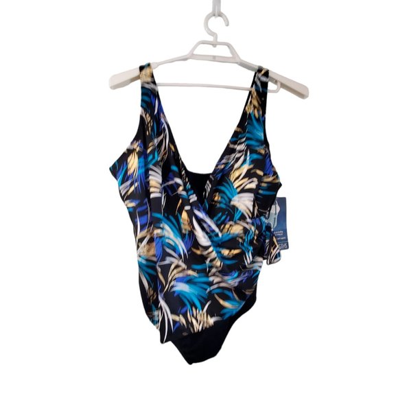 Great Lengths Other - Great Lengths nwt swimsuit womens 24 plus one piece black turquoise tummy contr